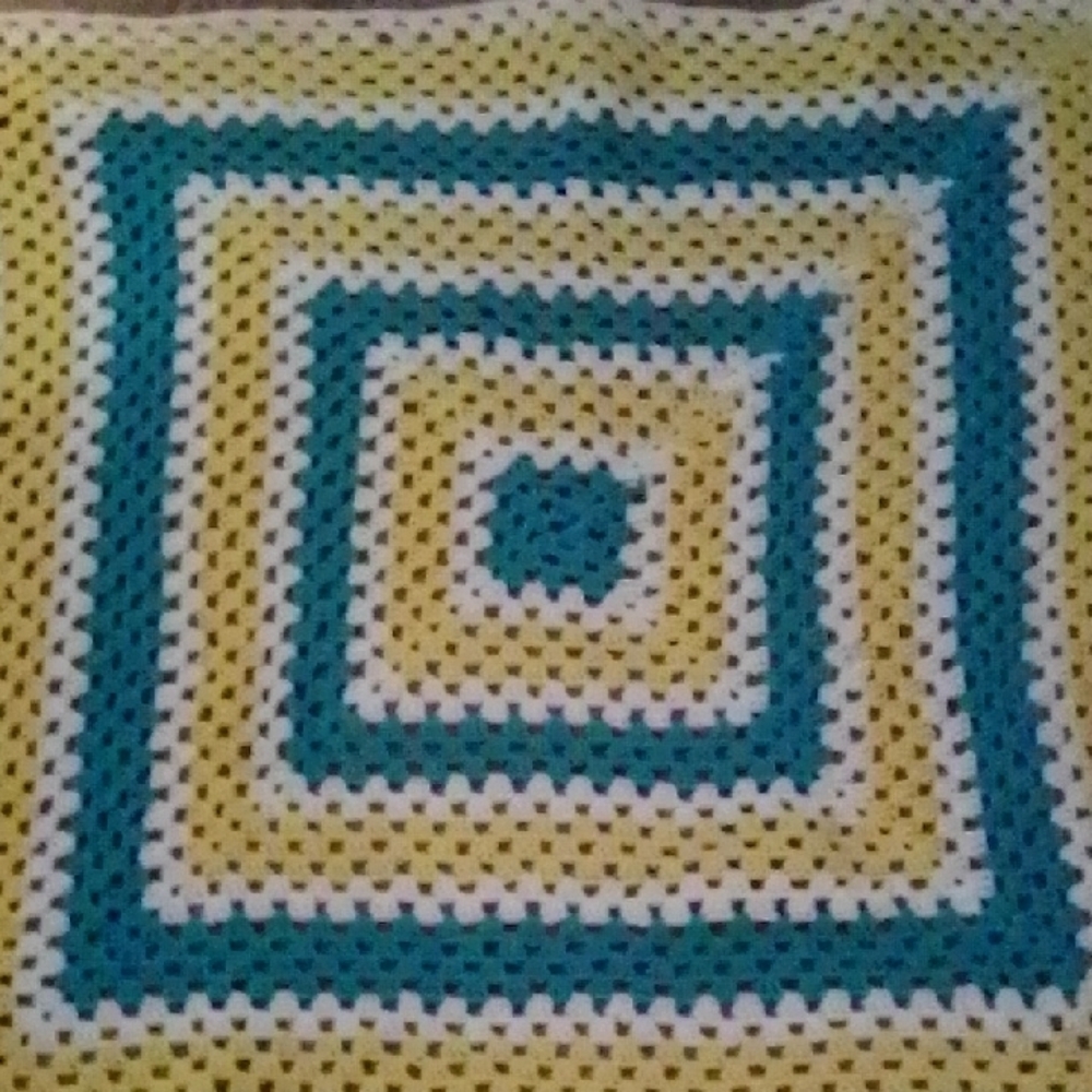 Handmade Crochet Blanket in Yellow and Blue